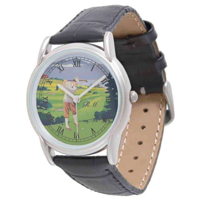 Mit Monogramm Vintage Golfart Armbanduhr (Schrägansicht)