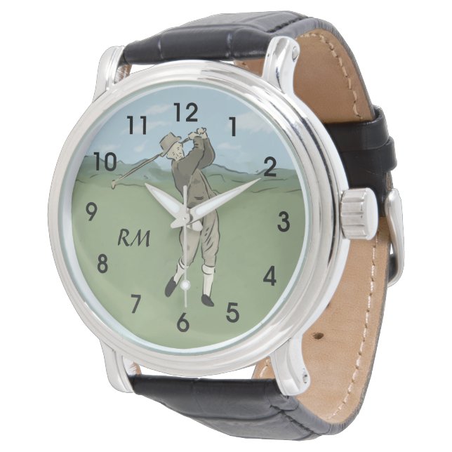 Mit Monogramm Vintage Golfart Armbanduhr (Schrägansicht)