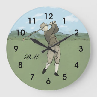 Mit Monogramm Vintage Golfart Große Wanduhr