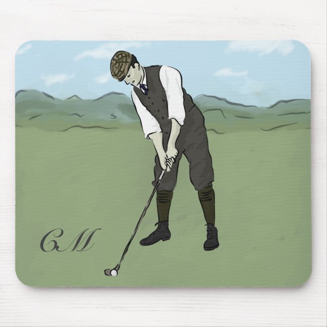 Mit Monogramm Vintage Golfart Mousepad (Vorne)