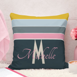 mit Monogramm Vintage rosa und blaue Streifen Kissen