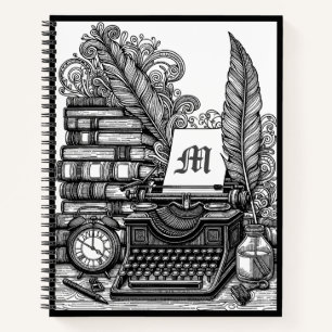 Mit Monogramm Vintage Schriftstellerthemenfarbe Notizbuch