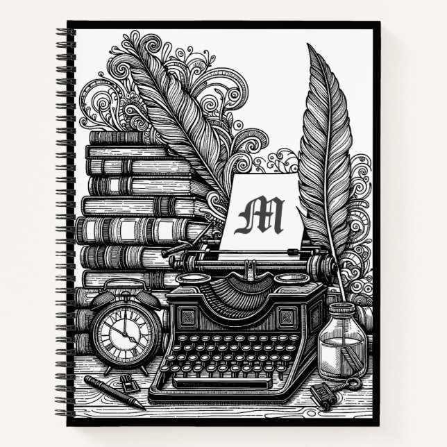 Mit Monogramm Vintage Schriftstellerthemenfarbe Notizbuch (Vorderseite)