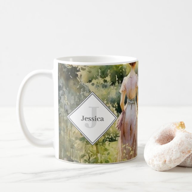 Mit Monogramm Vintager Aqua-Hütte Garten Kaffeetasse (Mit Donut)