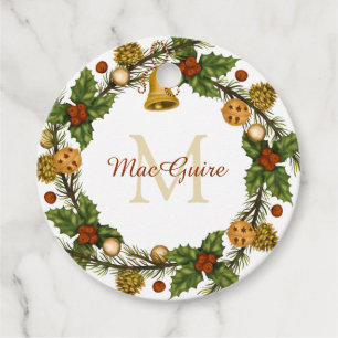 Mit Monogramm Vintager Eleganter Weihnachtskranz Geschenkanhänger