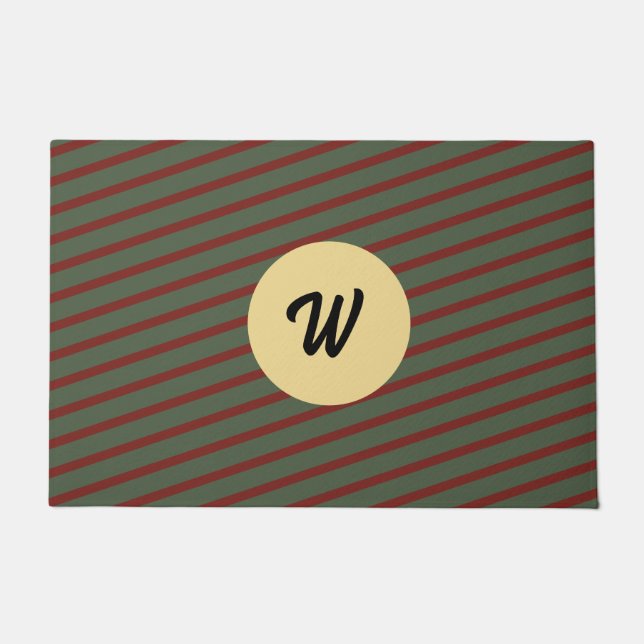 mit Monogramm Vintages Rot- und Grünstreifen-Muste Fußmatte (Vorderseite)
