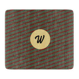 mit Monogramm Vintages Rot- und Grünstreifen-Muste Schneidebrett