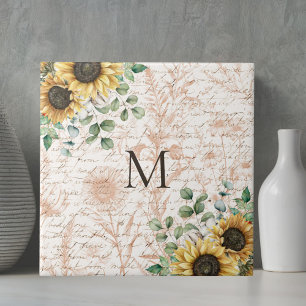 Mit Monogramm Vintages Sonnenblumendekoupage Fliese
