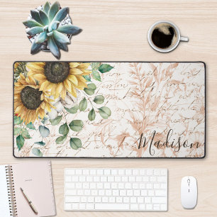 Mit Monogramm Vintages Sonnenblumendekoupage Schreibtischunterlage