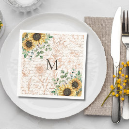 Mit Monogramm Vintages Sonnenblumendekoupage Serviette