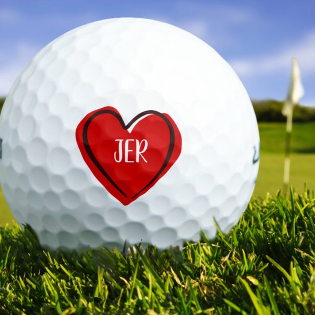 Mit Monogramm Vorläufe für moderne Herzvorlage rot Golfball (Modern Heart Template Custom Monogrammed Initials Red Golf Balls)
