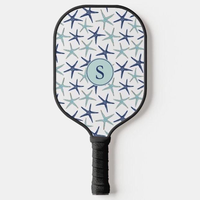 Mit Monogramm Vorstöße an der blauen Küste Pickleball Schläger (Vorderseite)