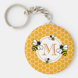 Mit Monogramm Wabenmuster mit Bienen Schlüsselanhänger