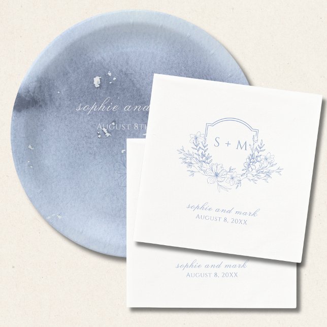 Mit Monogramm Wappen Blauer Blume Serviette (Von Creator hochgeladen)