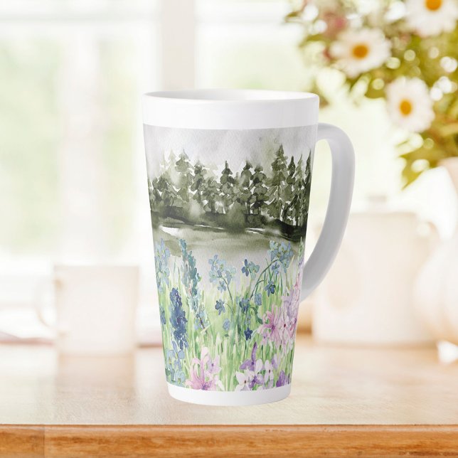 Mit Monogramm Wasserfarbe Blau Lila Blume Wiese Milchtasse (In situ kitchen table)