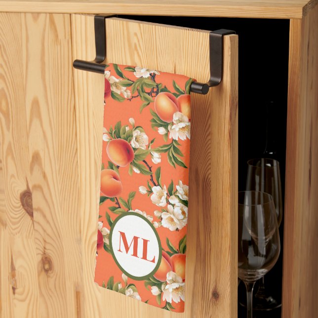 Mit Monogramm Wasserfarbe Peach Küchen Handtücher (Drittel gefaltet)