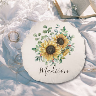 Mit Monogramm Wasserfarbe Vintag Rustikale Sonnenb Rundes Kissen