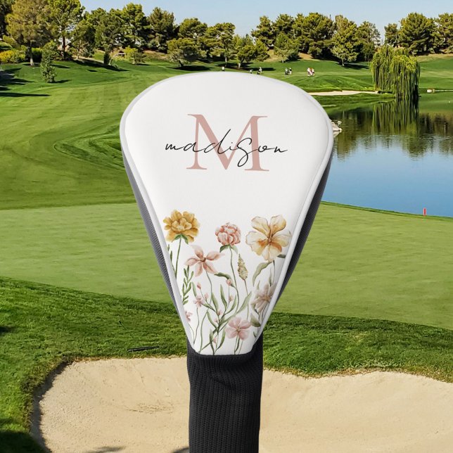 Mit Monogramm Wasserfarbe Wildblume Wiese Golf Headcover (In situ)