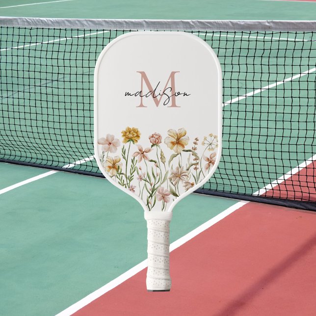 Mit Monogramm Wasserfarbe Wildblume Wiese Pickleball Schläger (In situ)