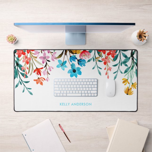 Mit Monogramm Wasserfarbenflora Schreibtischunterlage (Büro 1)