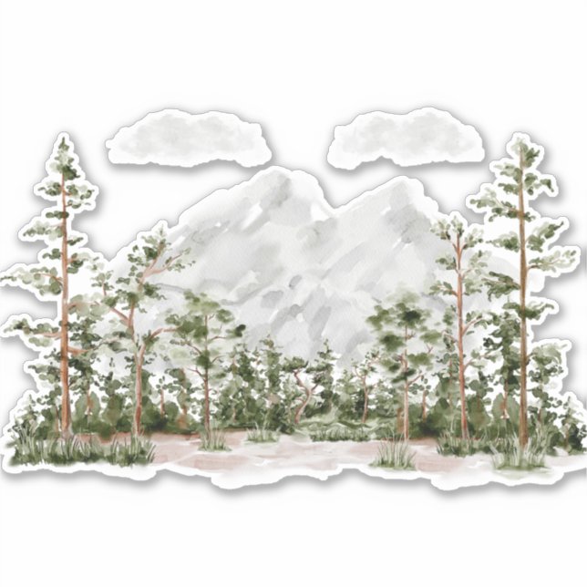Mit Monogramm Wasserfarbengebirge und Wald Aufkleber (Vorderseite)
