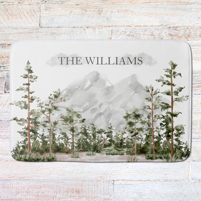 Mit Monogramm Wasserfarbengebirge und Wald Badematte (In situ)