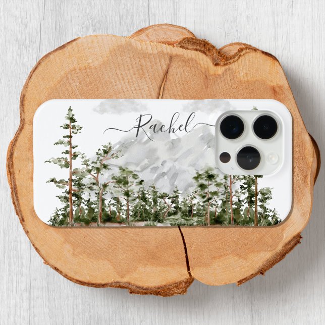 Mit Monogramm Wasserfarbengebirge und Wald Case-Mate iPhone Hülle (Close up)