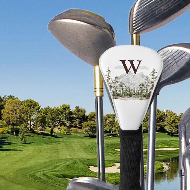 Mit Monogramm Wasserfarbengebirge und Wald Golf Headcover (In situ)