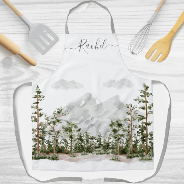 Mit Monogramm Wasserfarbengebirge und Wald Schürze (Close up)