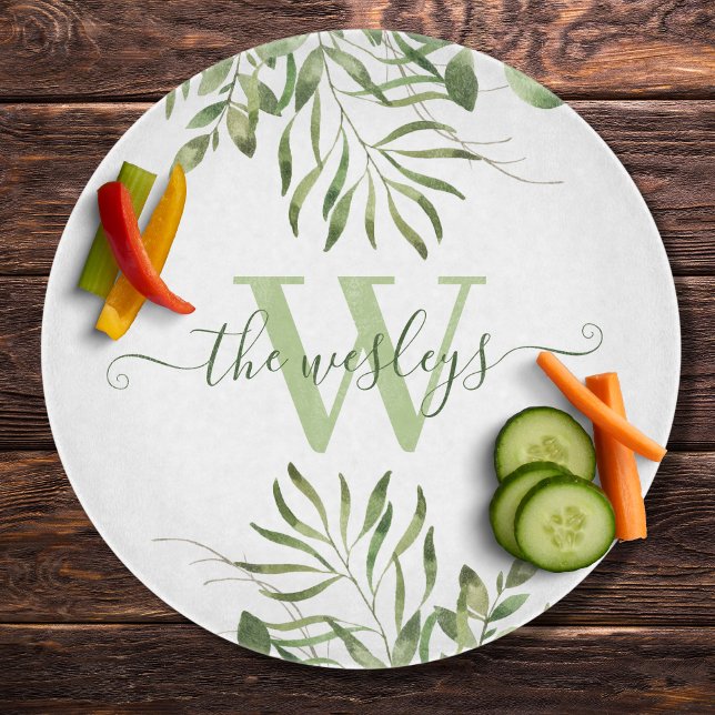 Mit Monogramm Watercolor Leaf Cutting Board Schneidebrett (This beautiful personalized cutting board would make a great wedding or bridal shower gift! )