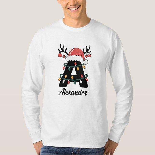 Mit Monogramm Weihnachten |Personalisierter Urlaub T-Shirt (Vorderseite)