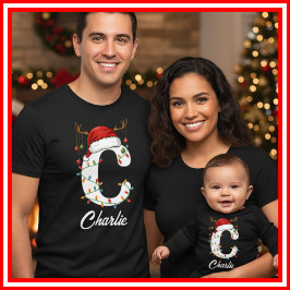 Mit Monogramm Weihnachtsantler-Weihnachtsmannmütze T-Shirt