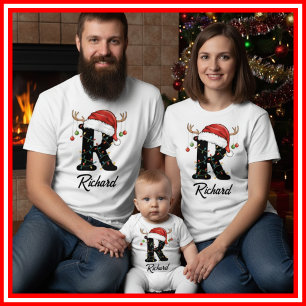 Mit Monogramm Weihnachtsantler-Weihnachtsmannmütze T-Shirt