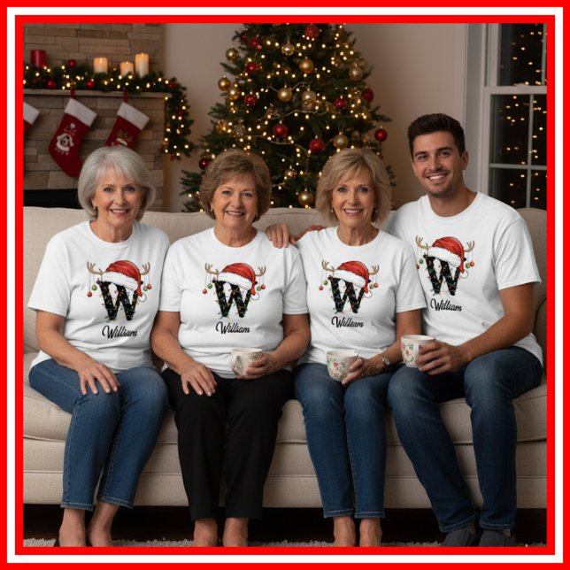 Mit Monogramm Weihnachtsantler-Weihnachtsmannmütze T-Shirt (Von Creator hochgeladen)