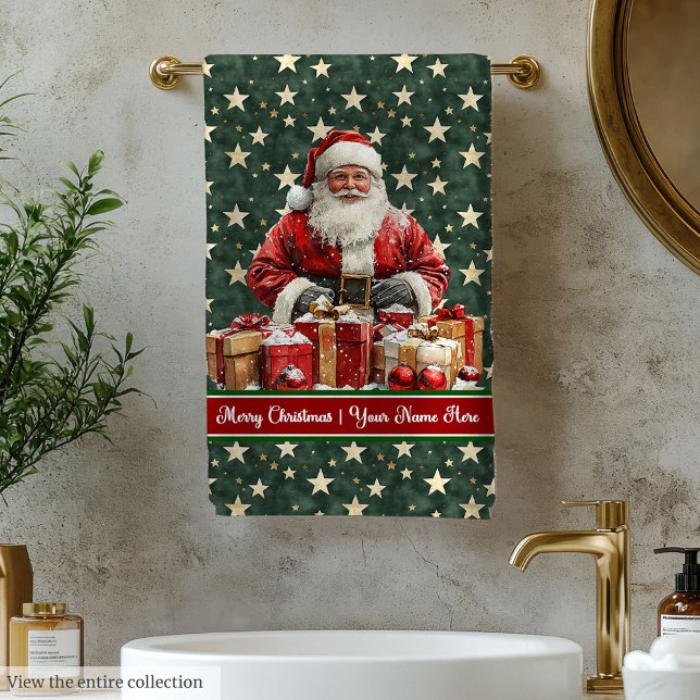Mit Monogramm Weihnachtsbadehandtücher Badhandtuch Set (Monogrammed Santa Claus Christmas Bath Towels)