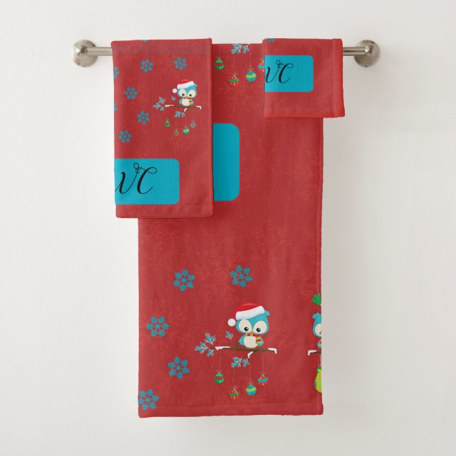 Mit Monogramm Weihnachtsfeiertage auf Rot Badhandtuch Set (Insitu)