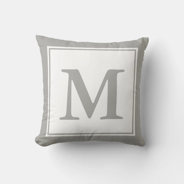 Mit Monogramm Weiß und Grau Kissen (Vorderseite)