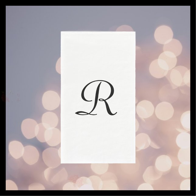 Mit Monogramm Weiß und Schwarz Elegant Einfache El Serviette (Von Creator hochgeladen)