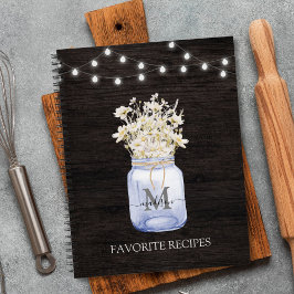 Mit Monogramm weiße Daisy-Blume Schwarzes Holzreze Notizbuch