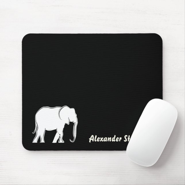 Mit Monogramm weiße Elefant Minimalschwarz Mousepad (Mit Mouse)
