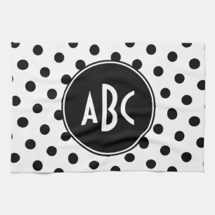 Mit Monogramm weiße und schwarze Polka-Punkte Küchentuch