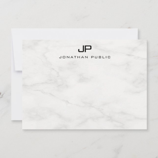 Mit Monogramm weißer Marmor Modernes elegantes Tem Mitteilungskarte (Vorderseite)