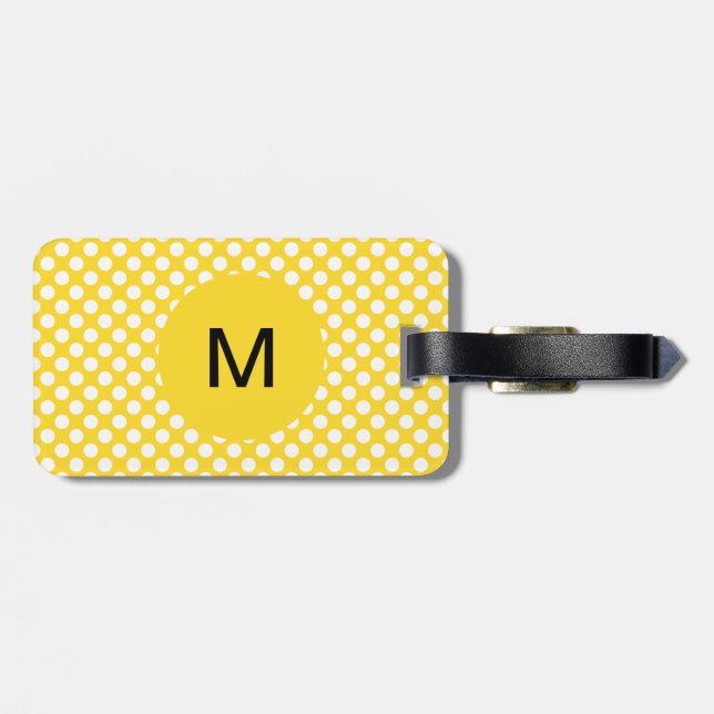 Mit Monogramm weißer und gelber Polka-Dot Gepäckanhänger (Rückseite horizontal)