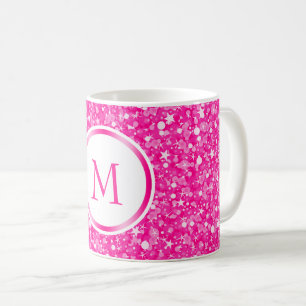 Mit Monogramm weißer und rosa Glitzer Kaffeetasse