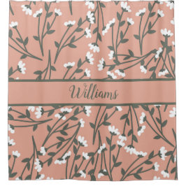 Mit Monogramm weißes Rosa und grünes Blumenmuster Duschvorhang