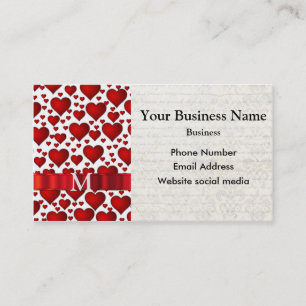 Mit Monogramm weißes und rotes Herzmuster Visitenkarte