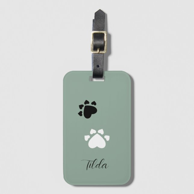 Mit Monogramm Welpenherzen Gepäckanhänger (Vorderseite Vertikal)