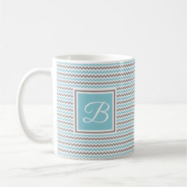 Mit Monogramm White Blue Gray Zickzack Kaffeetasse