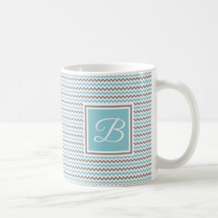 Mit Monogramm White Blue Gray Zickzack Kaffeetasse