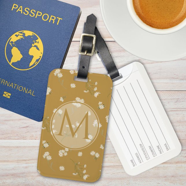 Mit Monogramm White Daisy Blume Blumenmuster Gepäckanhänger (In situ)